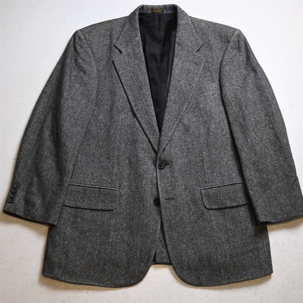 Robert Stock 42R Gray Herringbone Wool Flannel Blazer Jacket Sport Coat